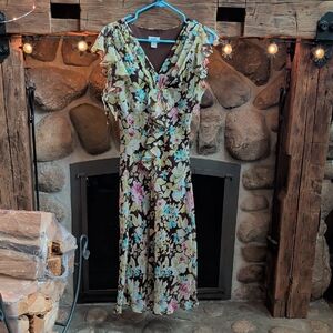 J.B.S. Floral Ruffle Maxi Dress - Black, Yellow, Blue